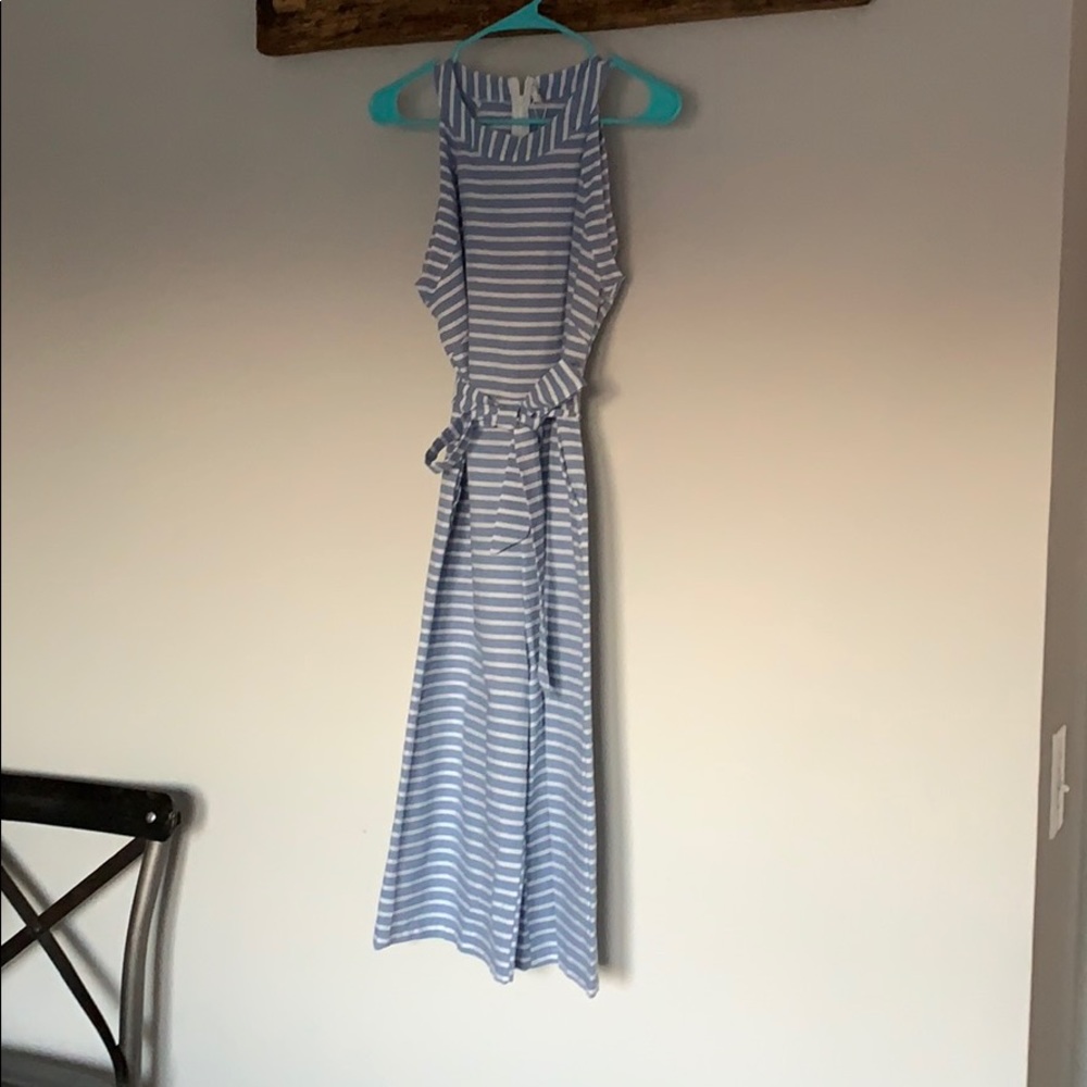 Blue and white striped jumpsuit